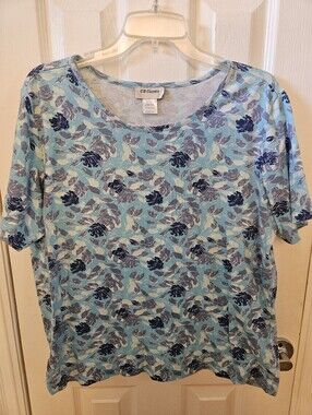 CW Classics L Blue Floral Print Short Sleeve Tee